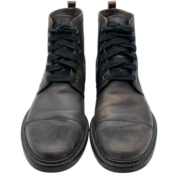 John Varvatos Brown Leather Lace Up Moto Cap Toe Ankle Boots Men’s Sz 8.5 - Picture 4 of 14